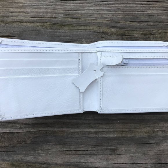 White Leather Men Wallet Handmade Card Holder Bifo